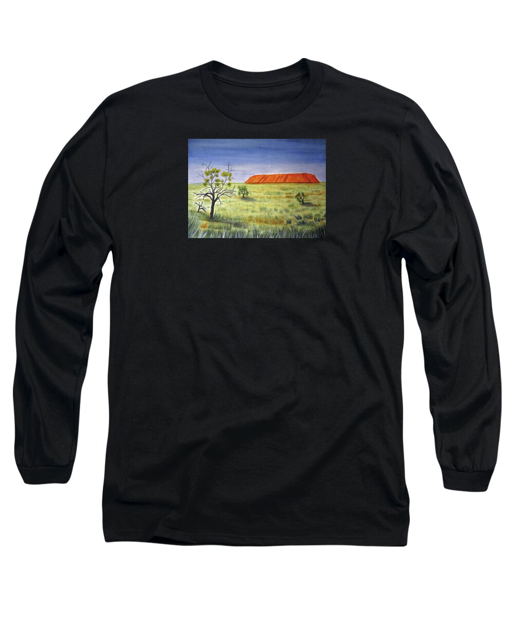  Landscape Long Sleeve T-Shirt featuring the painting The Rock by Elvira Ingram