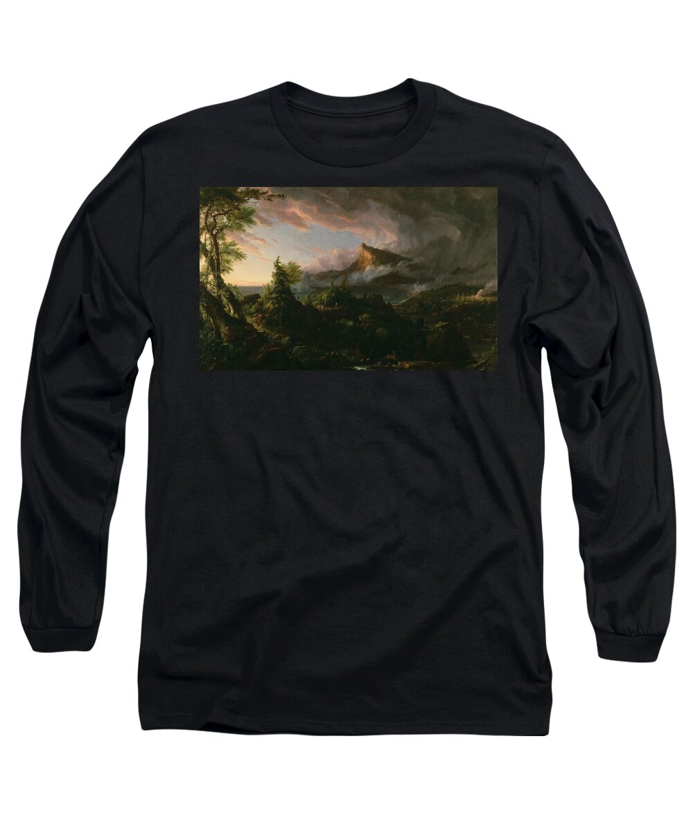 Thomas Cole Long Sleeve T-Shirt featuring the painting The Savage State by Thomas Cole