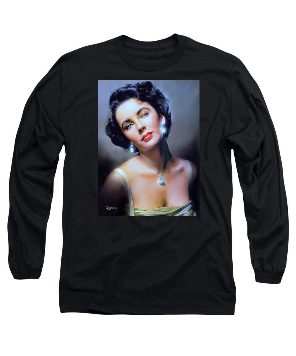 Liz Taylor Long Sleeve T-Shirt featuring the painting The Starlet by David Luebbert