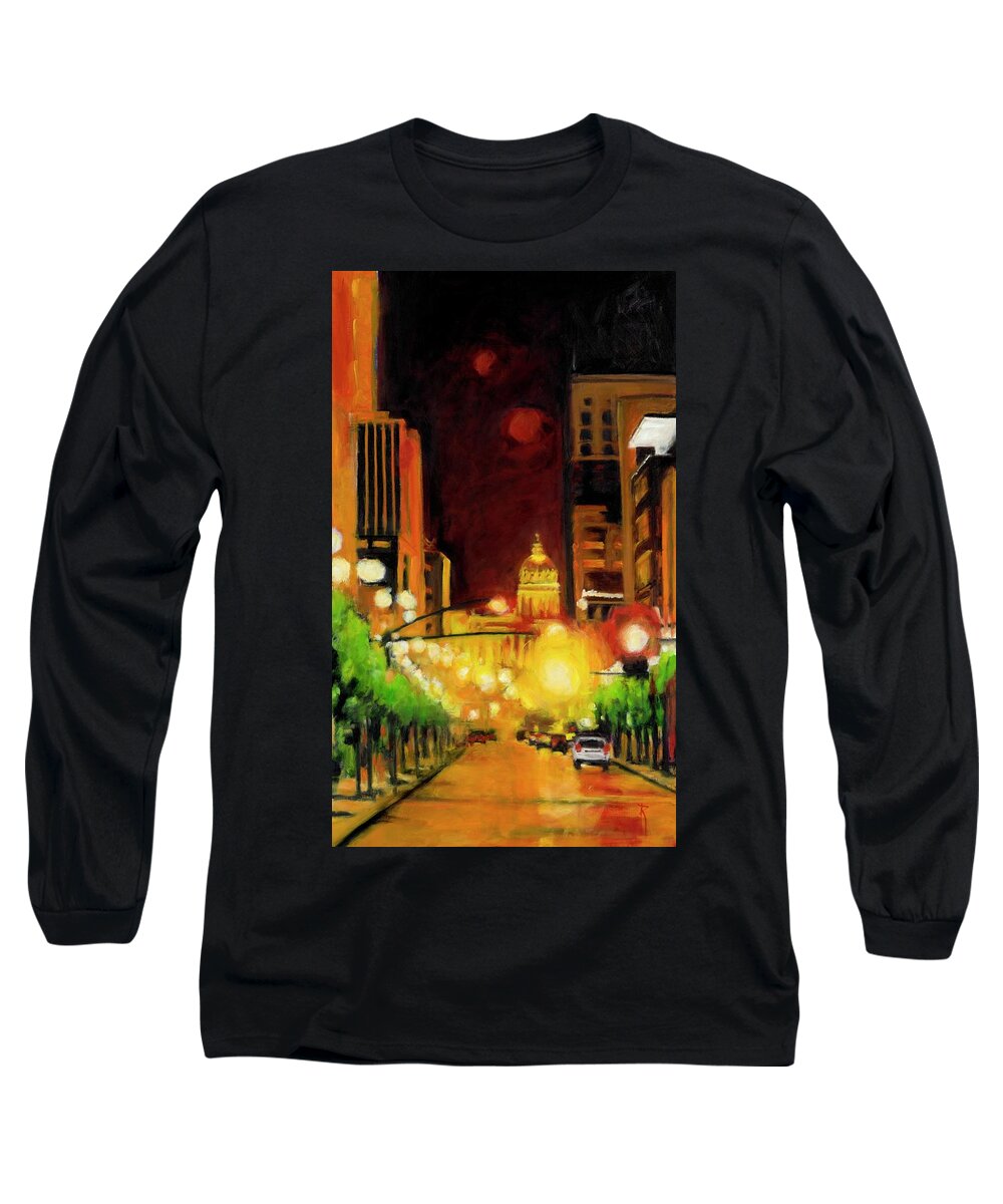 Rob Reeves Long Sleeve T-Shirt featuring the painting The Streets Run with Crimson and Gold by Robert Reeves