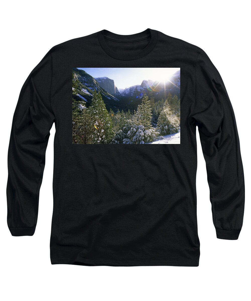 Winter Long Sleeve T-Shirt featuring the photograph The Yosemite Valley in winter by Gary Corbett