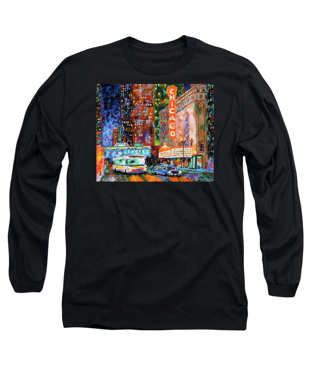 Chicago Theater Painting Long Sleeve T-Shirt featuring the painting Theater Night by J Loren Reedy