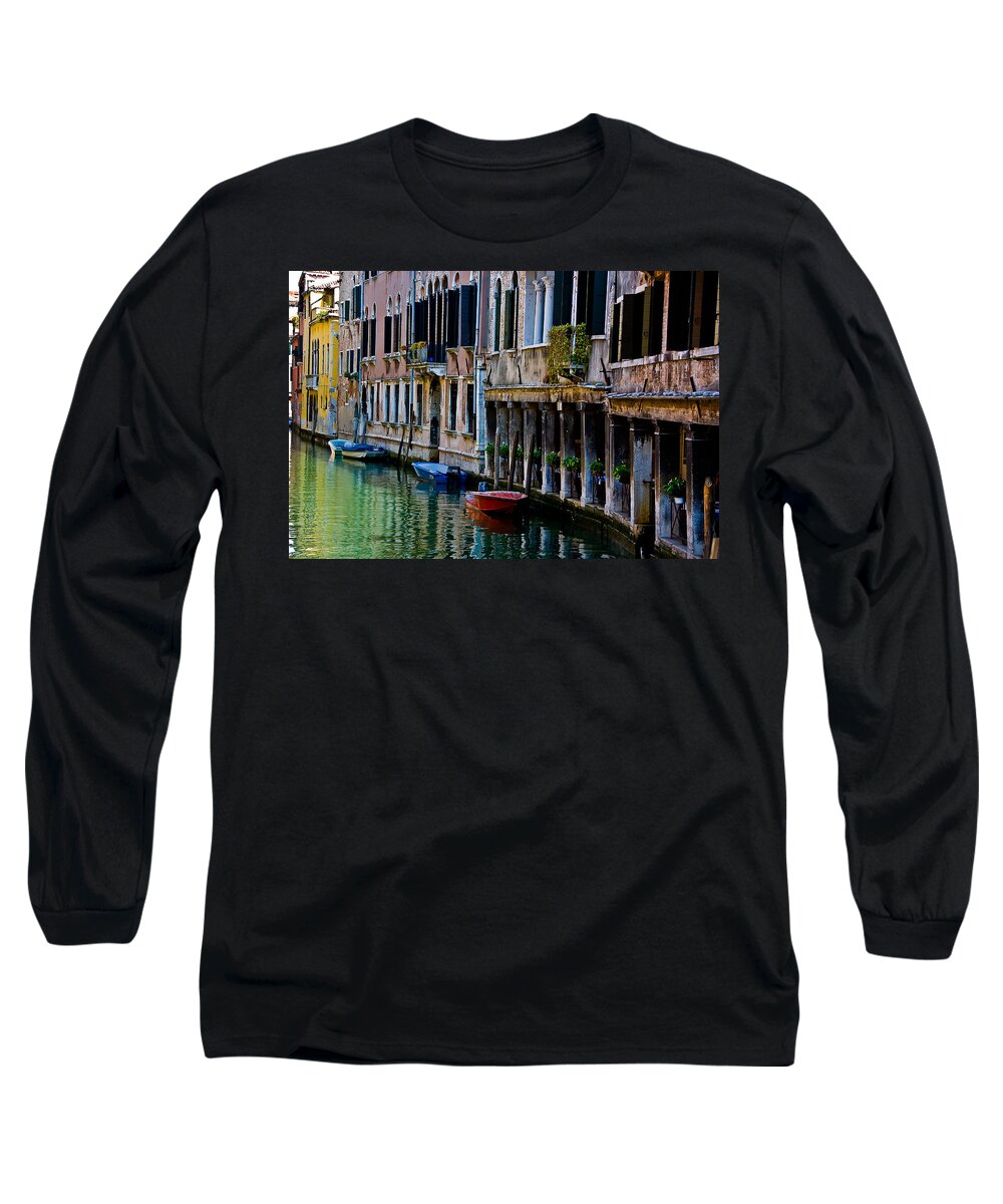  Canal Long Sleeve T-Shirt featuring the photograph Three Boats by Harry Spitz