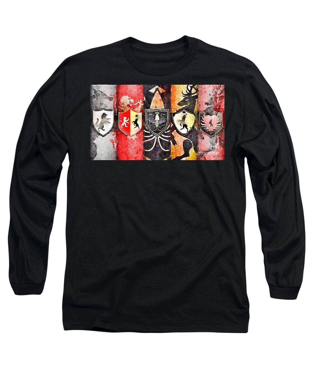 Game Of Thrones Long Sleeve T-Shirt featuring the painting Thrones by HELGE Art Gallery