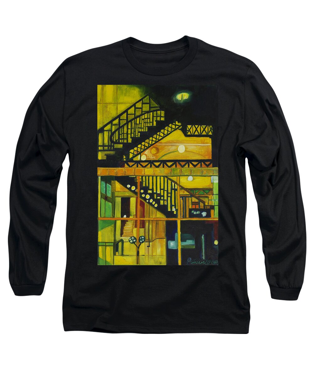 Abstract Long Sleeve T-Shirt featuring the painting Through Parisian Glass by Patricia Arroyo