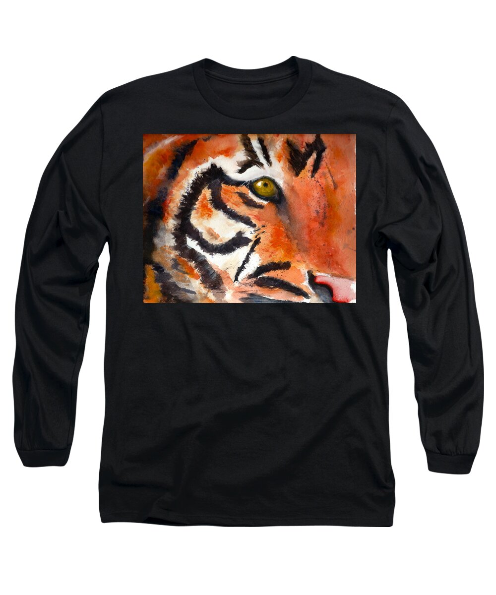 Tiger Long Sleeve T-Shirt featuring the painting Tiger by Rhonda Hancock