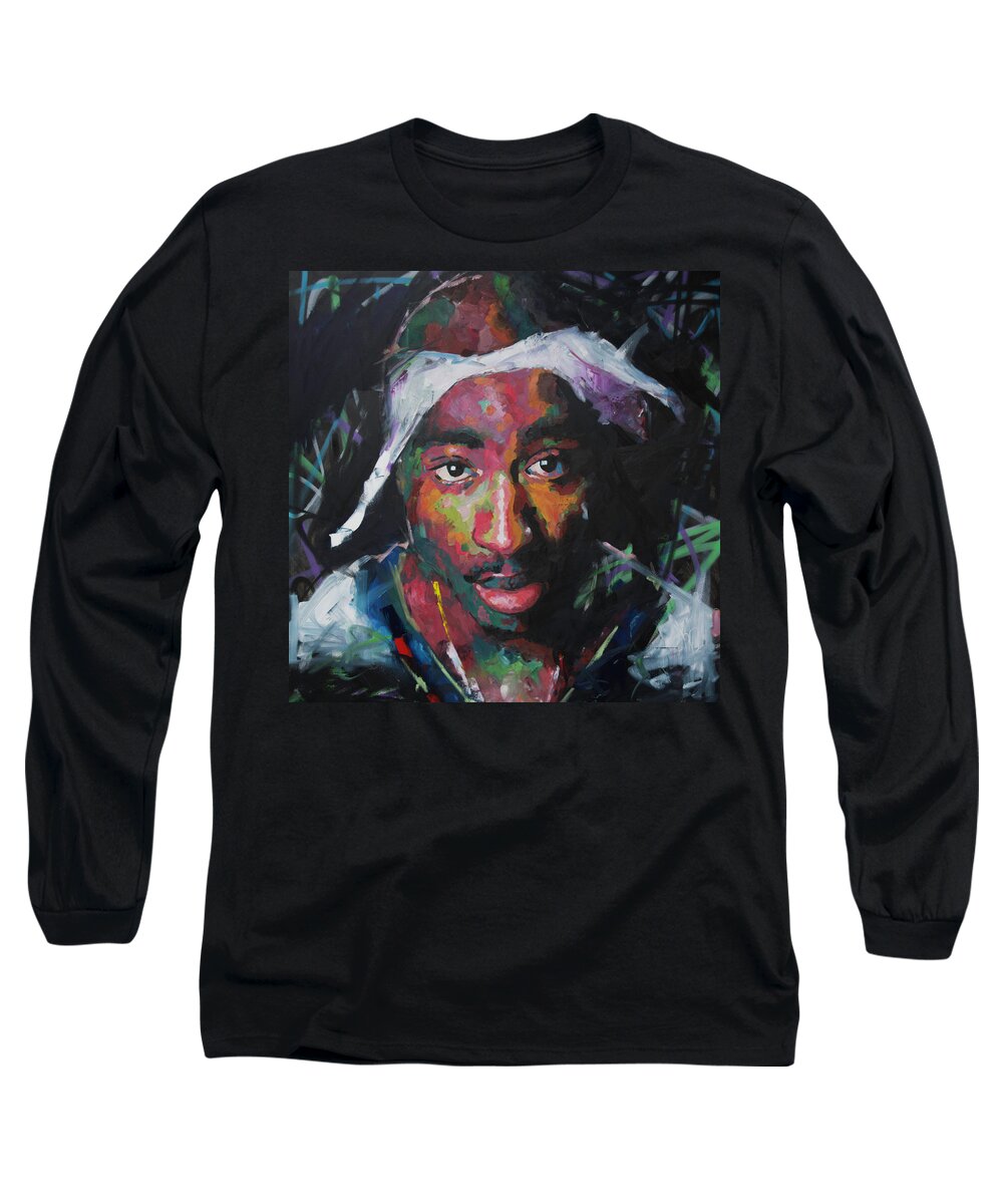 Tupac Long Sleeve T-Shirt featuring the painting Tupac Shakur by Richard Day