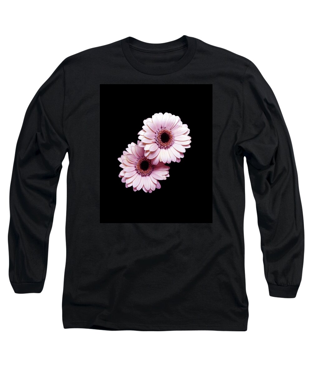 Flower Long Sleeve T-Shirt featuring the photograph Two Gerberas On Black by Johanna Hurmerinta