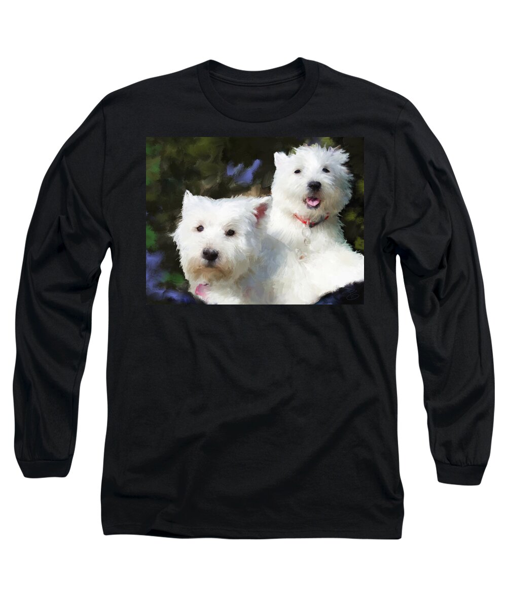 Animal Long Sleeve T-Shirt featuring the digital art Two Westies by Debra Baldwin
