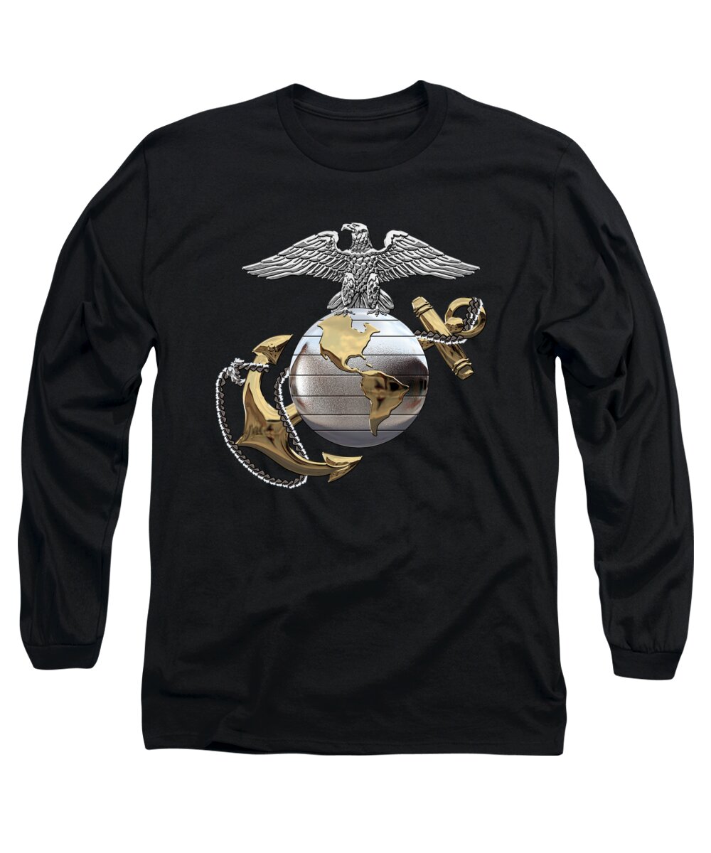 'usmc' Collection By Serge Averbukh Long Sleeve T-Shirt featuring the digital art U S M C Eagle Globe and Anchor - C O and Warrant Officer E G A over Black Velvet by Serge Averbukh