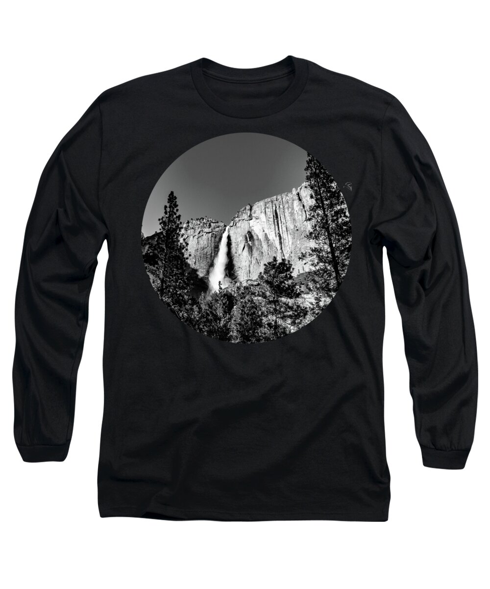 Waterfall Long Sleeve T-Shirt featuring the photograph Upper Falls, Black and White by Adam Morsa