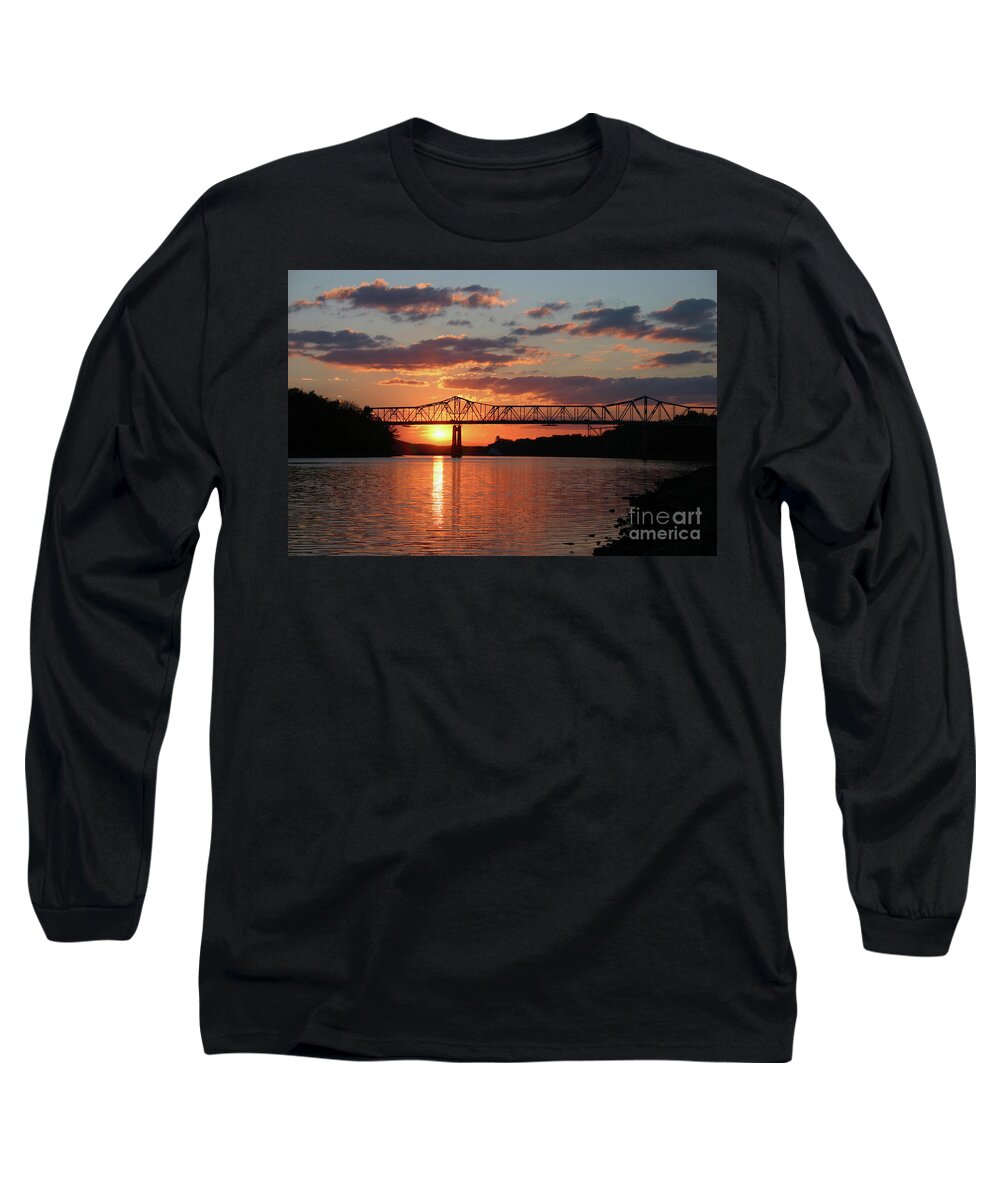 Sunset Long Sleeve T-Shirt featuring the photograph Utica Bridge at Sunset by Paula Guttilla