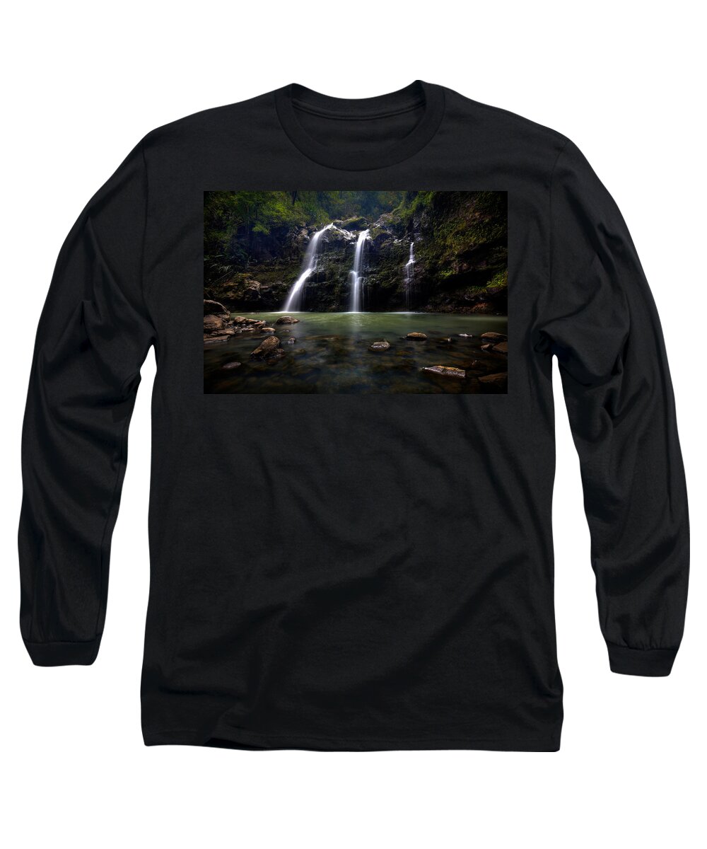 Waikani Falls Long Sleeve T-Shirt featuring the photograph Waikani Falls Maui by Ryan Smith