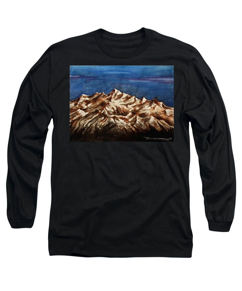 Art Long Sleeve T-Shirt featuring the painting Mountain -6 by Tamal Sen Sharma