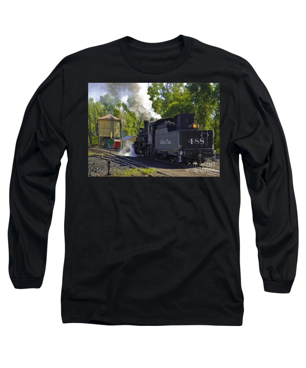 Cumbres & Toltec Long Sleeve T-Shirt featuring the photograph A Drink for the Iron Horse by Tim Mulina