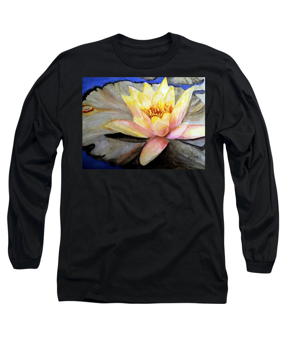 Waterlily. Flower. Water Garden Long Sleeve T-Shirt featuring the painting Waterlily by Carol Grimes