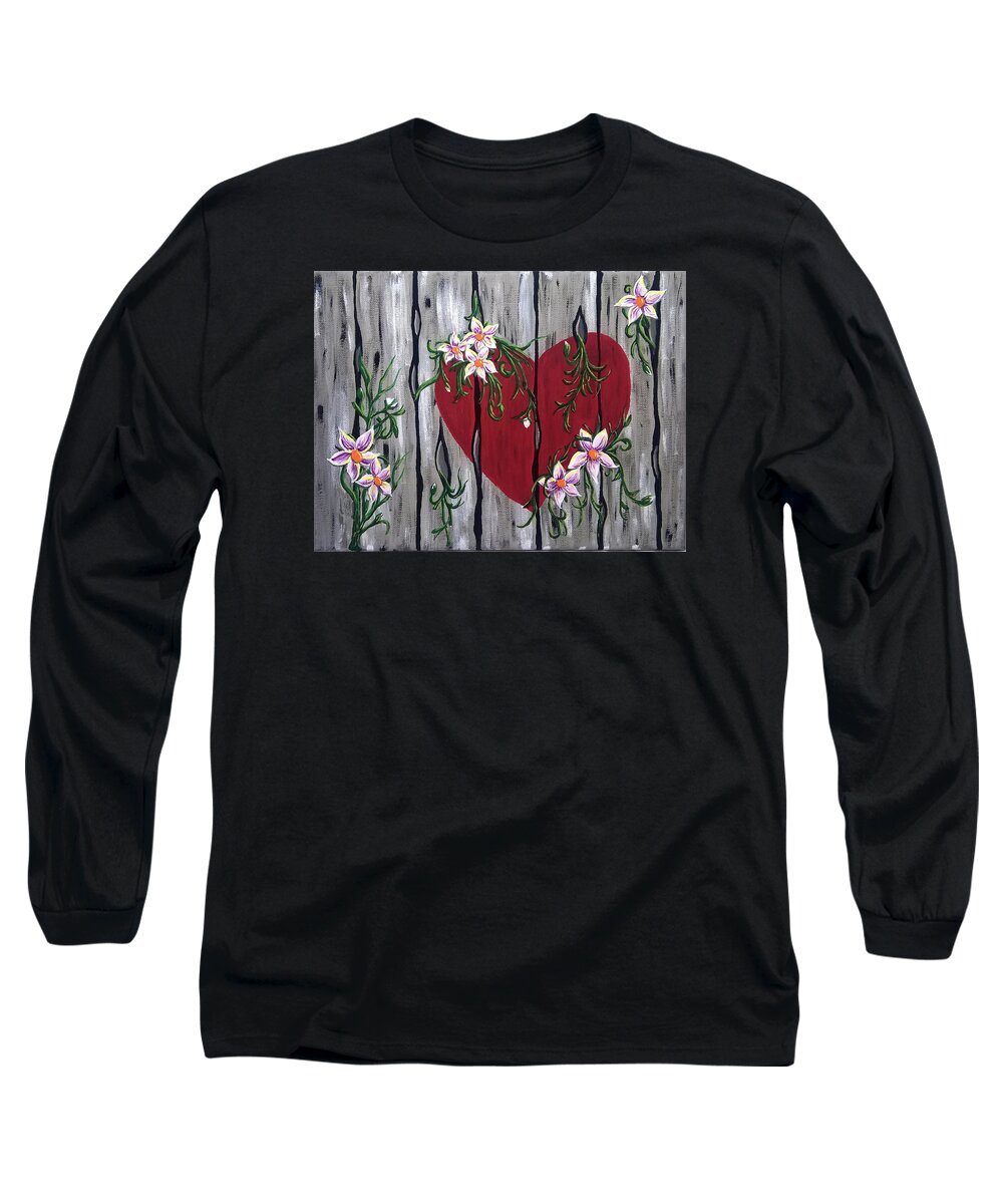 Fence Long Sleeve T-Shirt featuring the painting Where Love Grows by Eseret Art