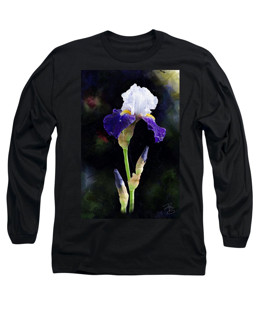 Beautiful Long Sleeve T-Shirt featuring the digital art White and Blue iris by Debra Baldwin