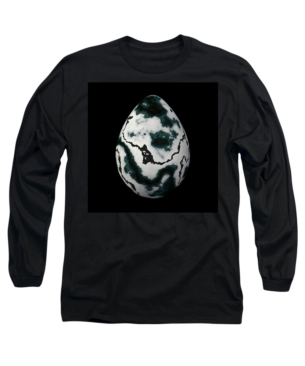 Series Long Sleeve T-Shirt featuring the digital art White and Green Marble Egg by Hakon Soreide
