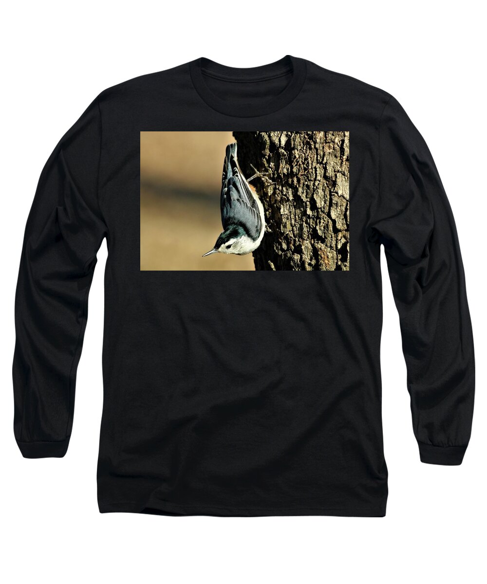 Nature Long Sleeve T-Shirt featuring the photograph White-Breasted Nuthatch on Tree by Sheila Brown