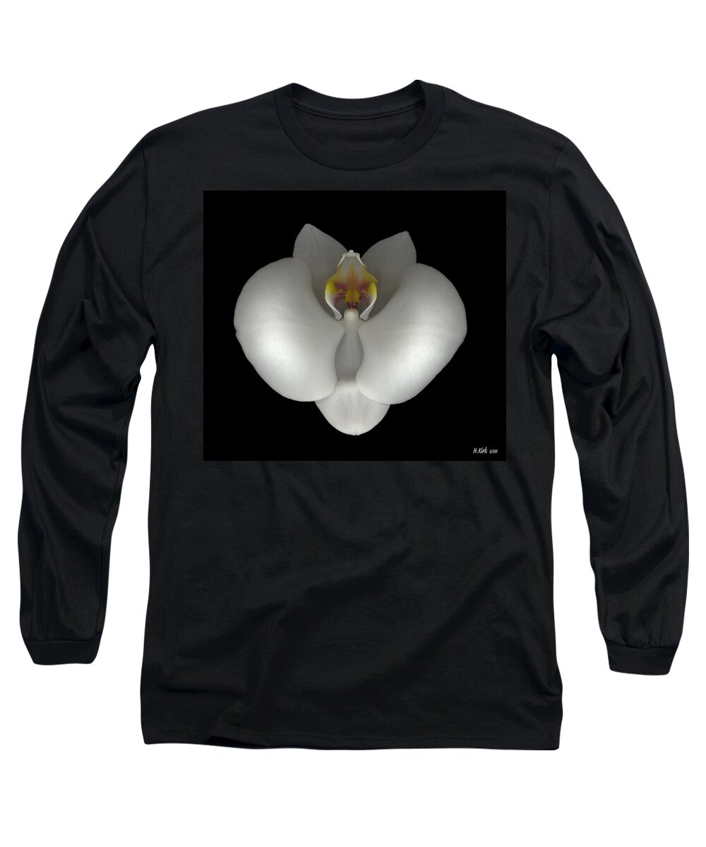  Long Sleeve T-Shirt featuring the photograph White Orchid on Black by Heather Kirk