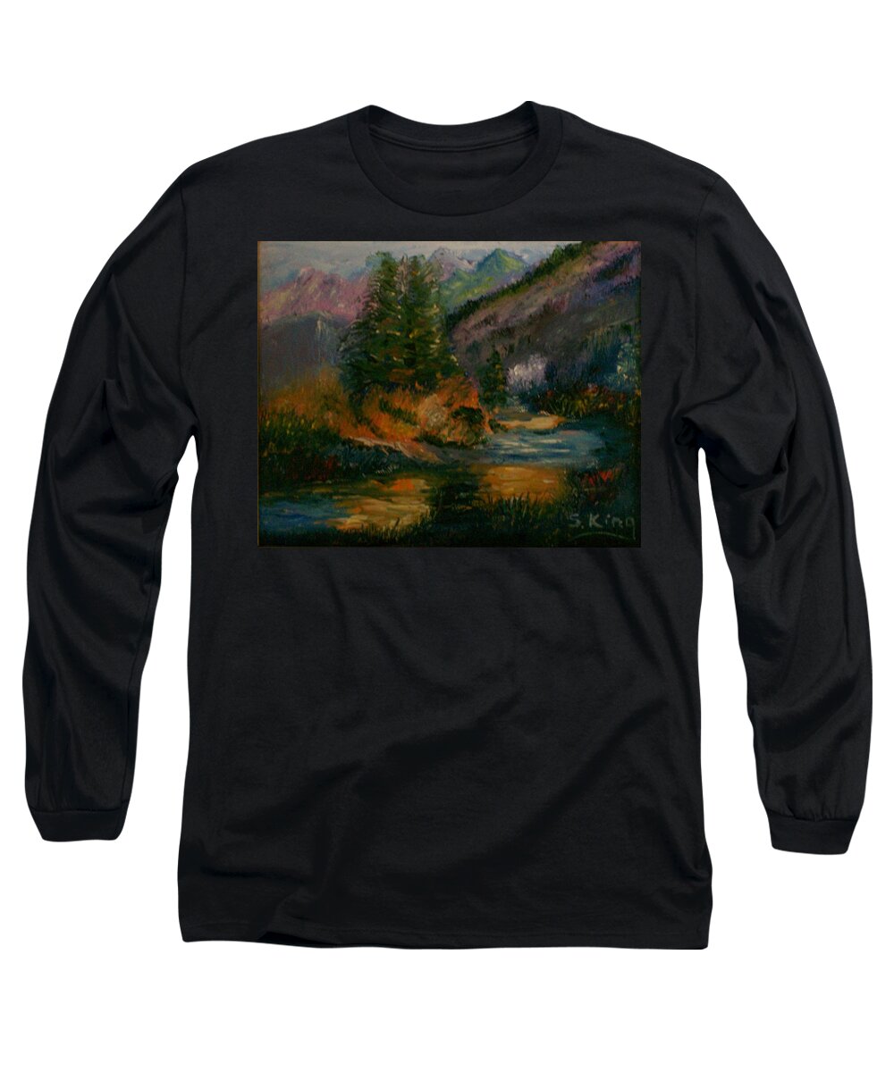 Landscape Long Sleeve T-Shirt featuring the painting Wilderness Stream by Stephen King