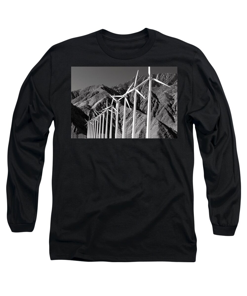 B&w Long Sleeve T-Shirt featuring the photograph Wind Generators by Jeff Phillippi