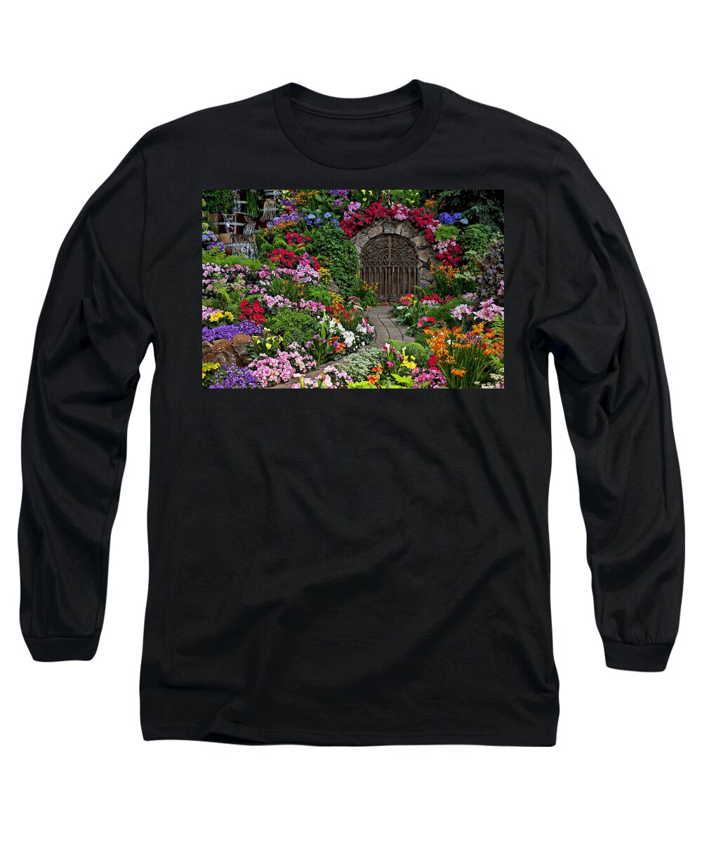 Flowers Long Sleeve T-Shirt featuring the photograph Wine celler gates by Garry Gay