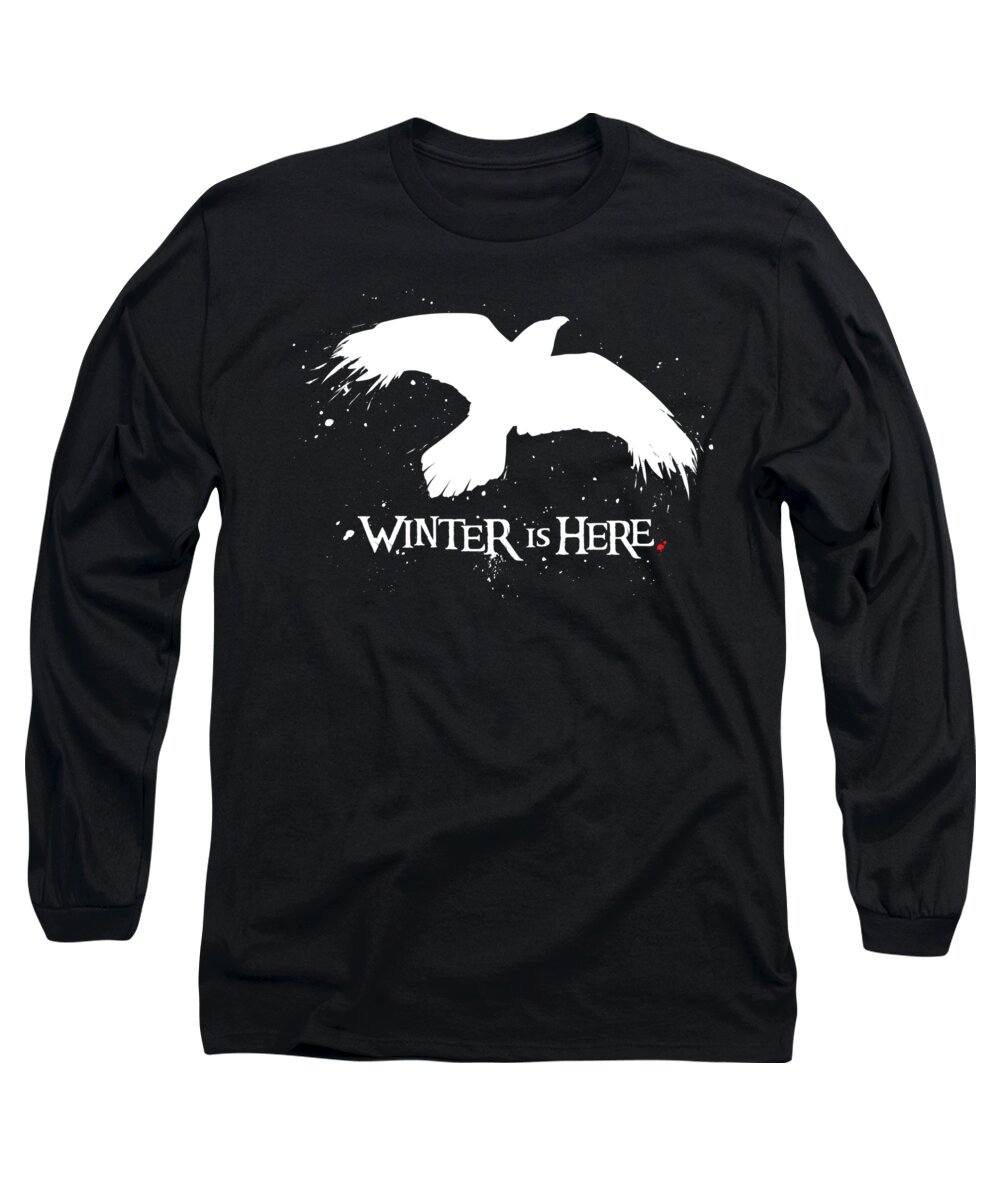 Game Of Thrones Long Sleeve T-Shirt featuring the digital art Winter is Here - Large Raven by Edward Draganski