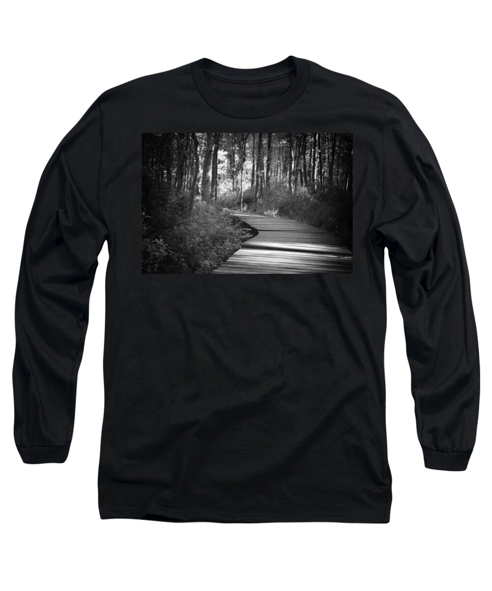 Black And White Long Sleeve T-Shirt featuring the photograph Wooded Walk by Scott Wyatt