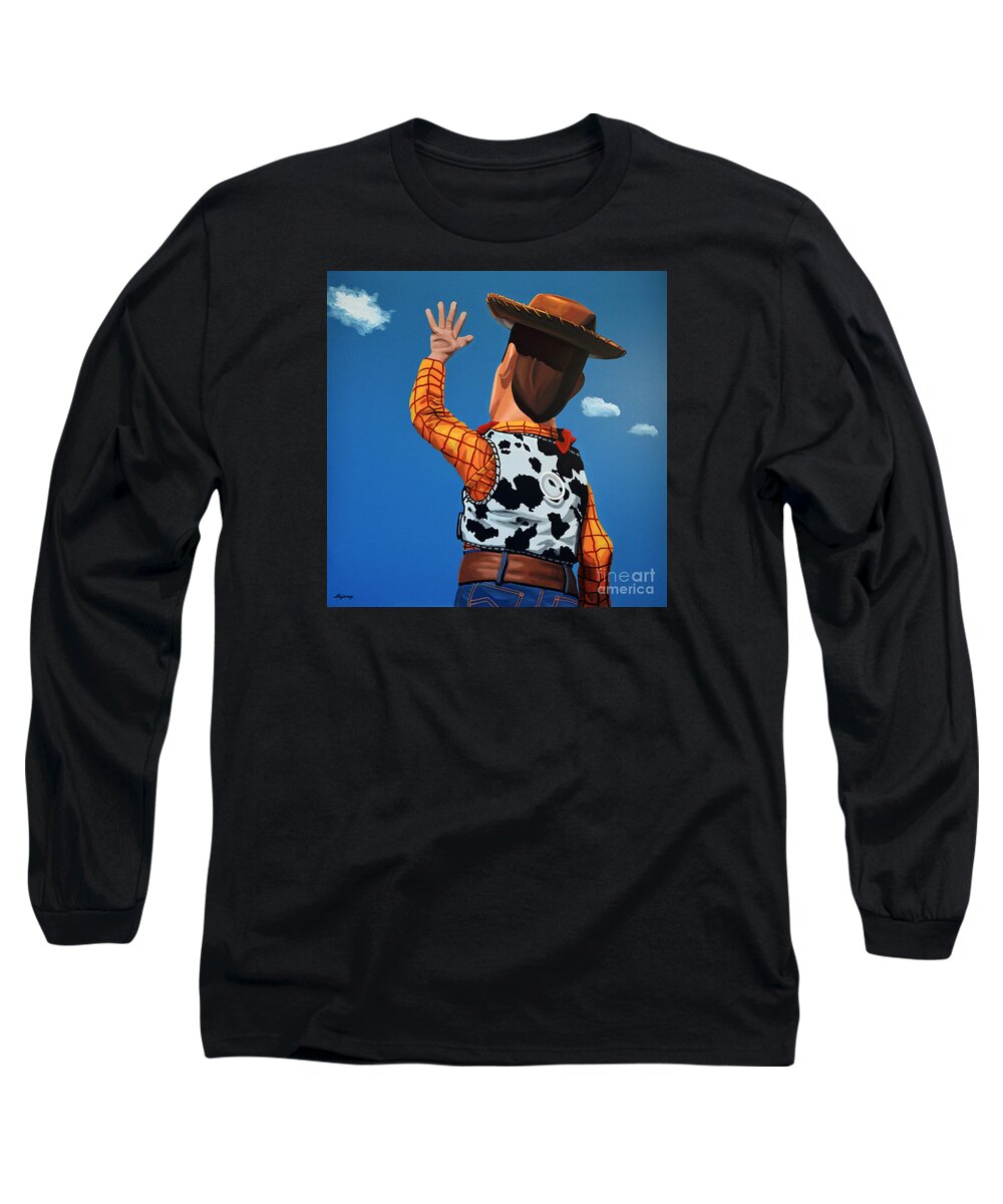 Toy Story Long Sleeve T-Shirt featuring the painting Woody of Toy Story by Paul Meijering