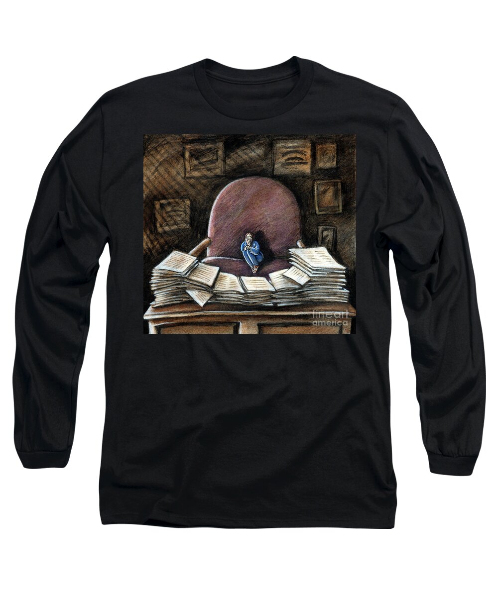 Work Long Sleeve T-Shirt featuring the drawing Work Anxiety by Valerie White