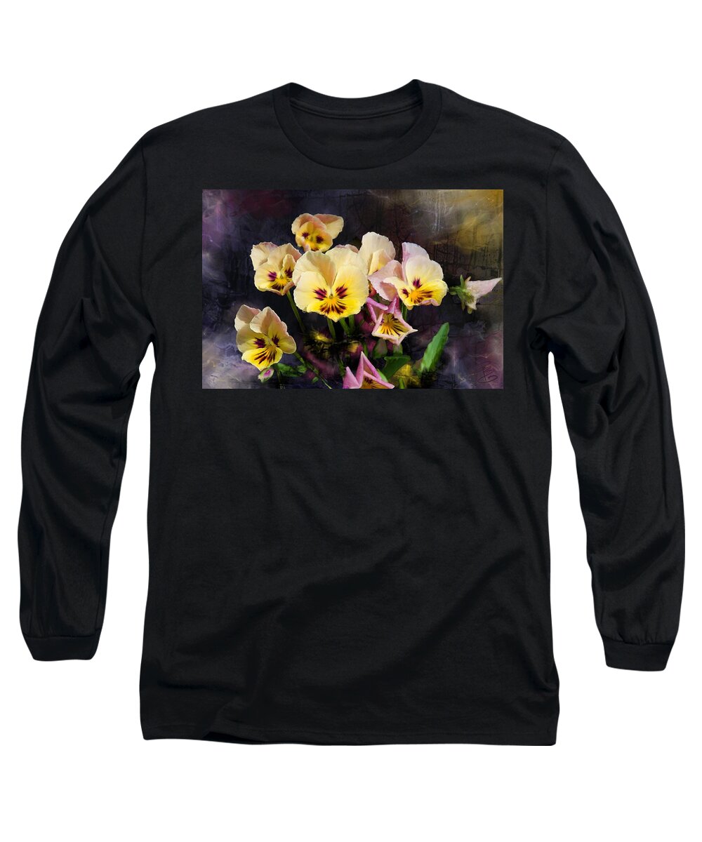Beautiful Long Sleeve T-Shirt featuring the digital art Yellow and Pink Pansies by Debra Baldwin