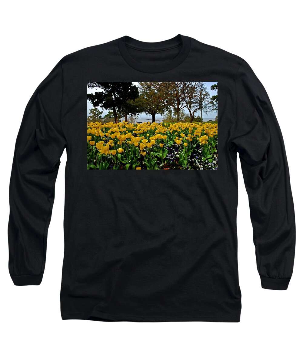 Fairhope Long Sleeve T-Shirt featuring the painting Yellow Tulips of Fairhope Alabama by Michael Thomas