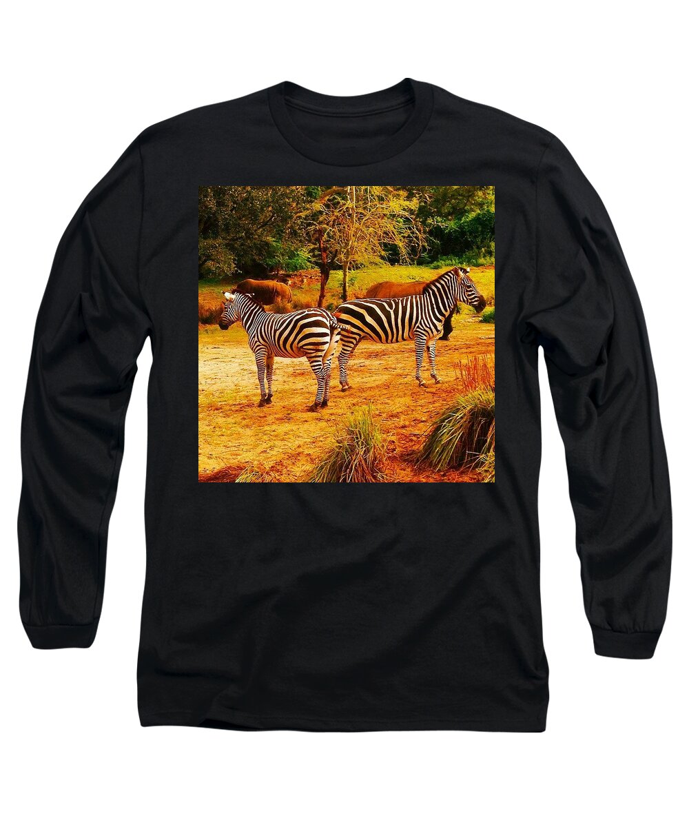 Zebra. Zebras Long Sleeve T-Shirt featuring the photograph Best Friends by Kate Arsenault 