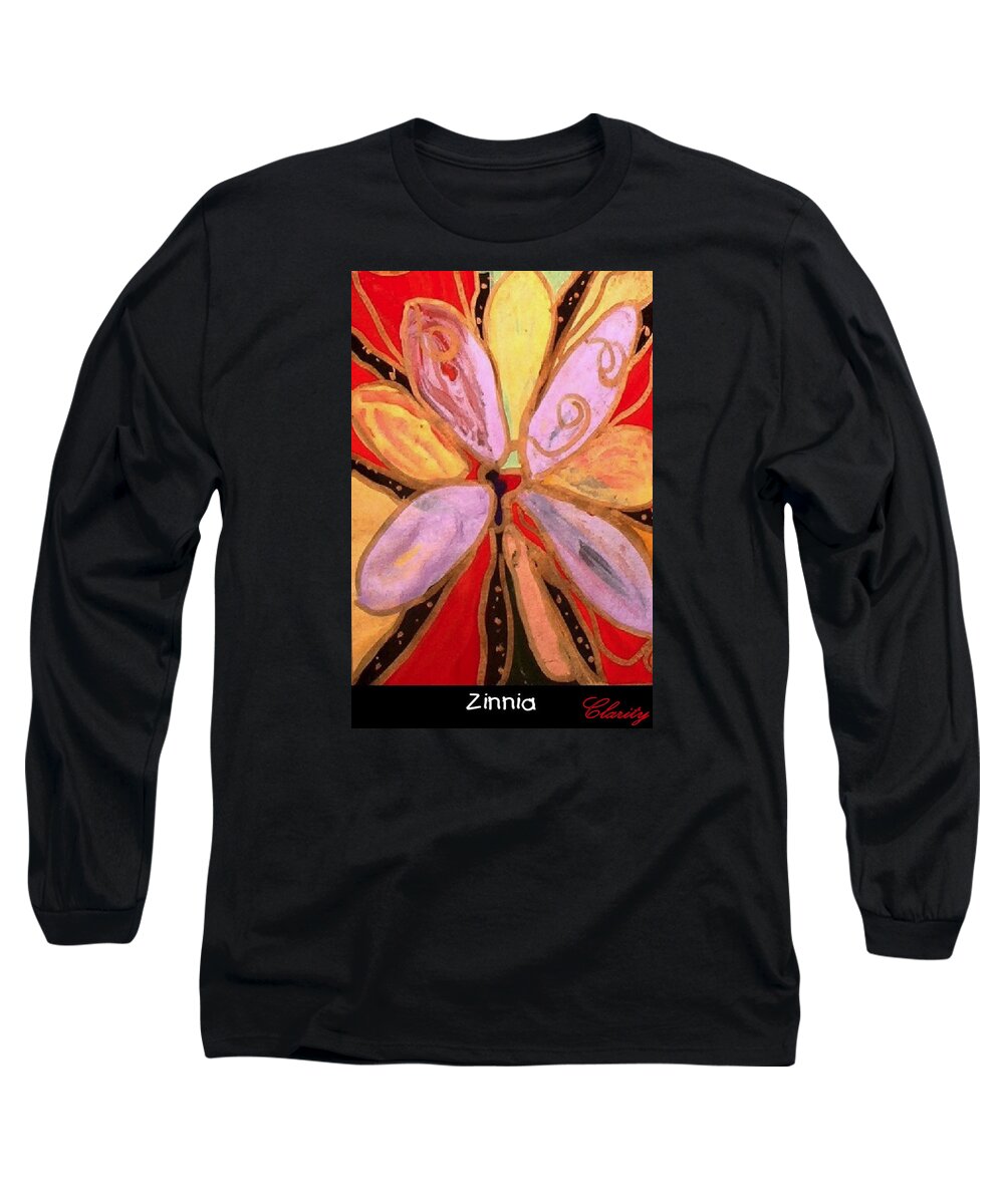 Zinnia Long Sleeve T-Shirt featuring the painting Zinnia by Clarity Artists
