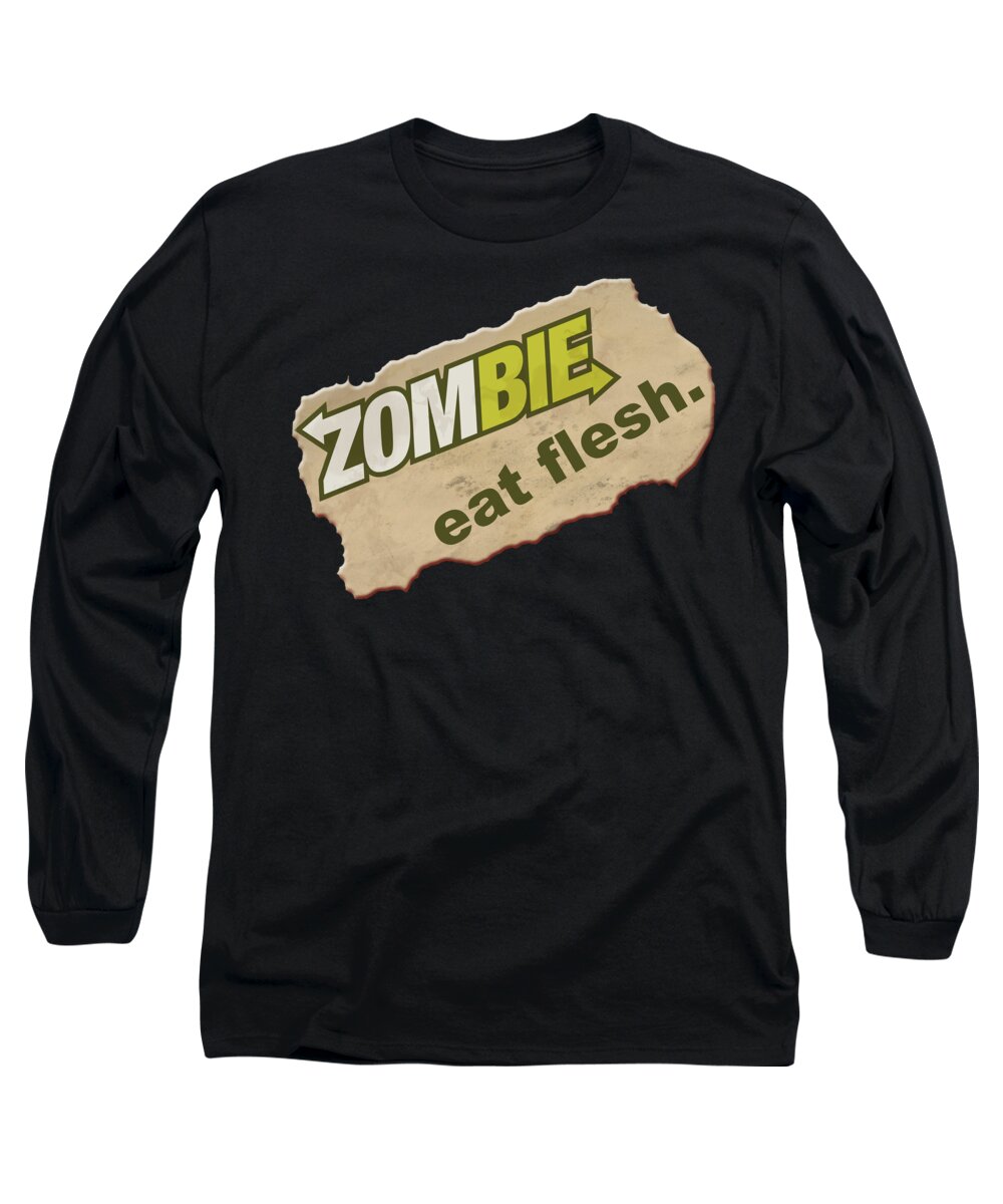 Zombie Long Sleeve T-Shirt featuring the digital art Zombie - Eat Flesh by WB Johnston