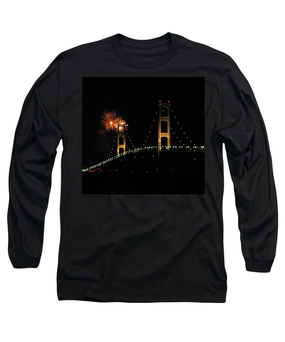 Mackinac Bridge Long Sleeve T-Shirt featuring the photograph Mackinac Bridge at 50 #2 by Keith Stokes