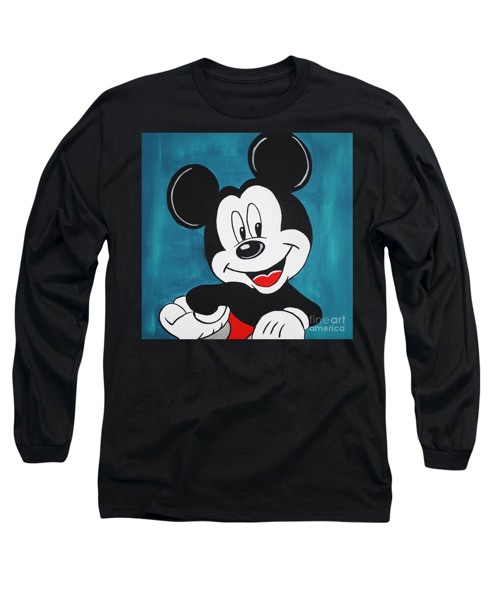 Mickey Mouse Painting Long Sleeve T-Shirt featuring the painting MICKEY MOUSE Blue by Kathleen Artist PRO