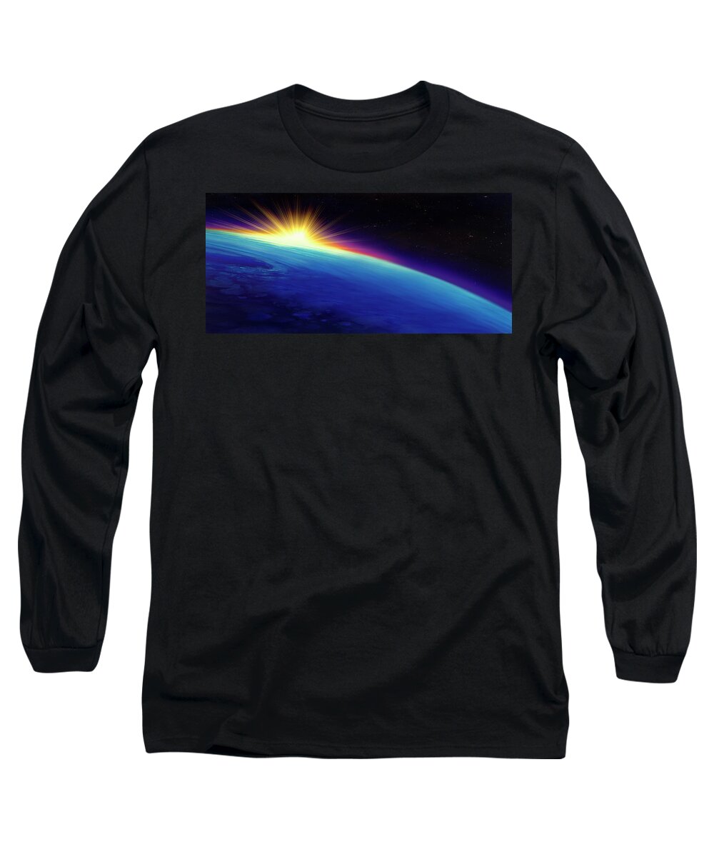 Photography Long Sleeve T-Shirt featuring the photograph Sun Rising Over The Earth #1 by Panoramic Images