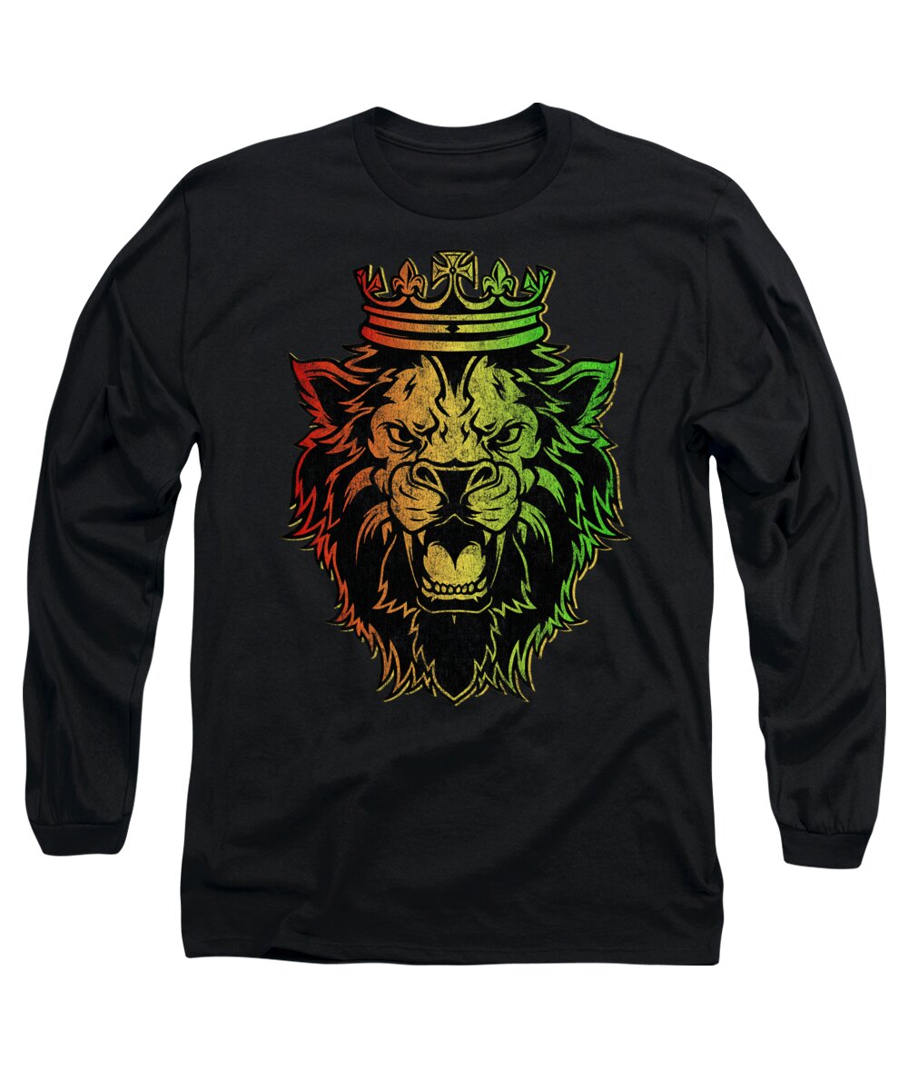 Rasta Long Sleeve T-Shirt featuring the digital art Vintage Lion of Judah Rastafarian #1 by Flippin Sweet Gear