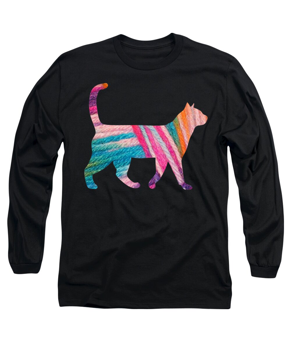 Cat Long Sleeve T-Shirt featuring the digital art Yarn Cat #2 by Lin Watchorn