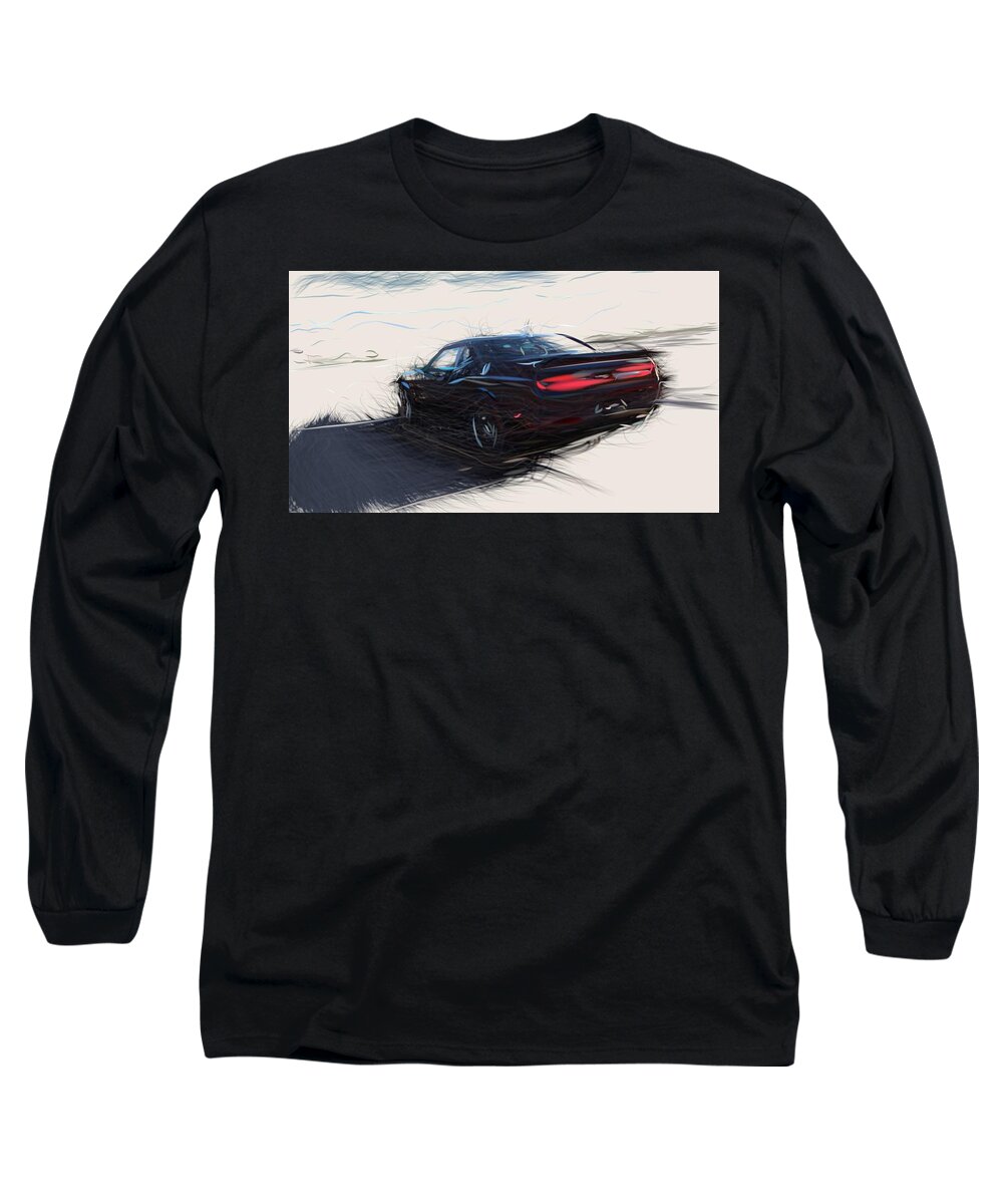 Dodge Long Sleeve T-Shirt featuring the digital art Dodge Challenger SRT Hellcat Draw #13 by CarsToon Concept
