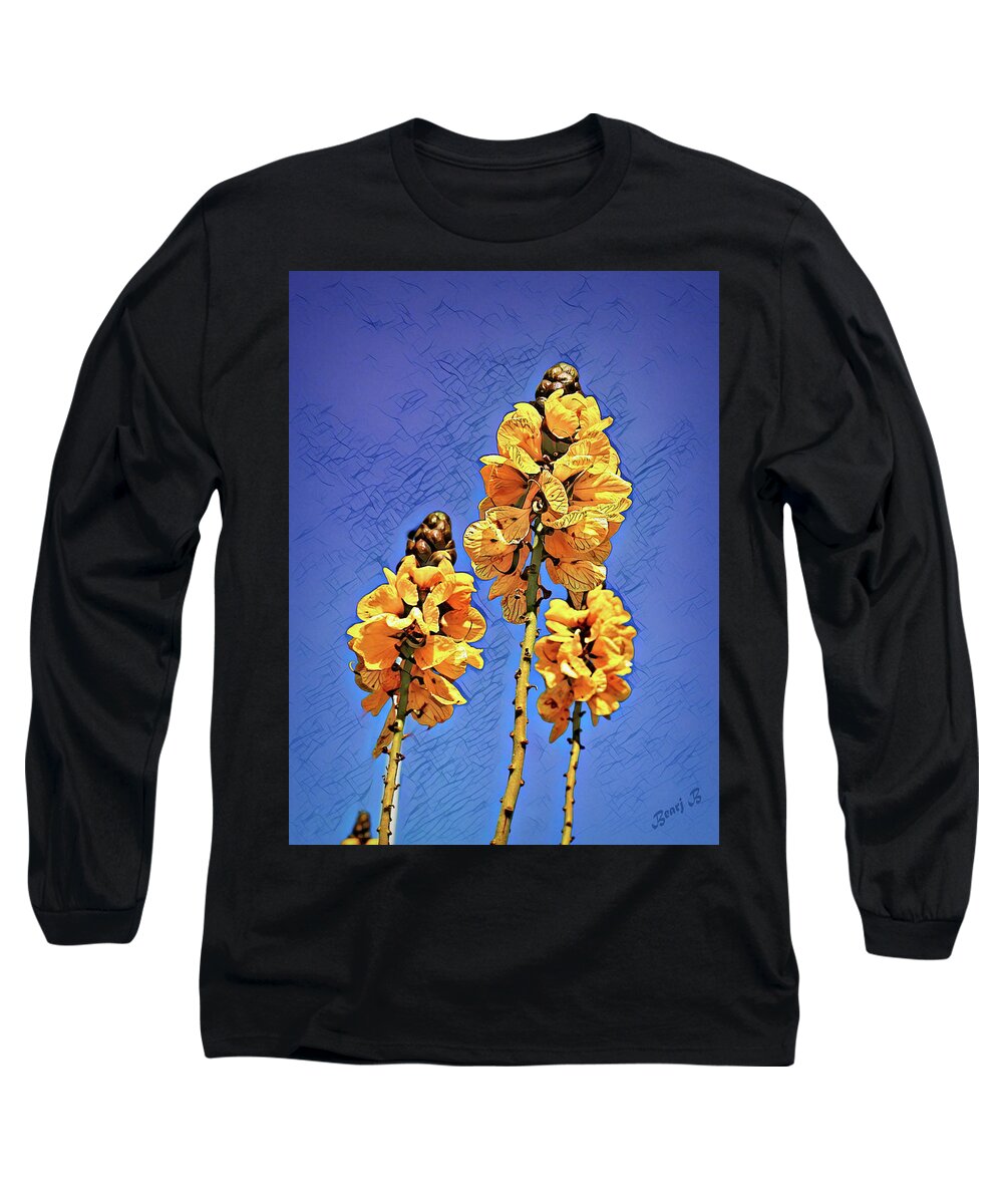 Yellow Flowers Long Sleeve T-Shirt featuring the photograph A Study in Yellow and Blue by Bearj B Photo Art