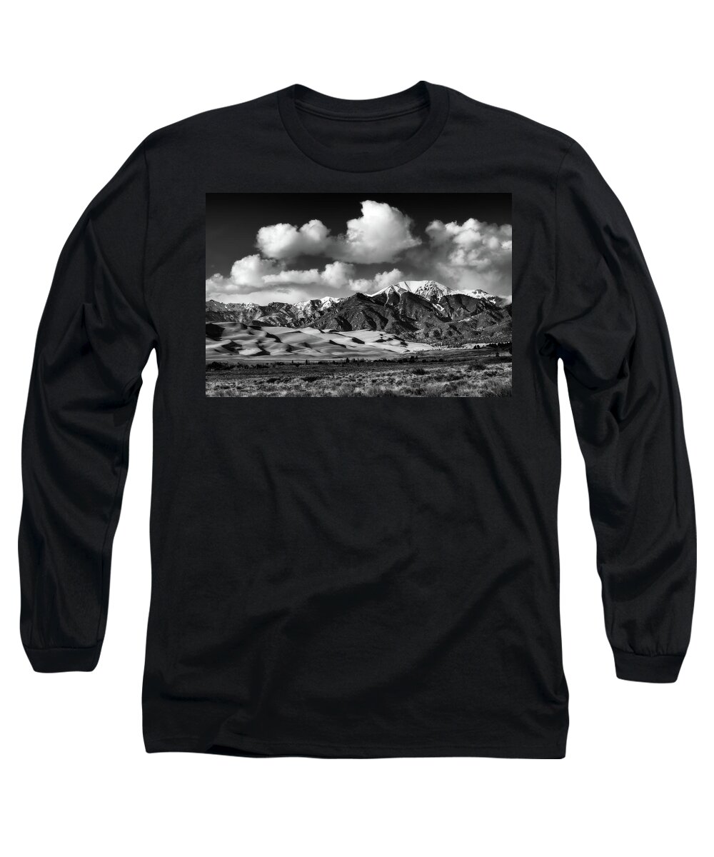 Monochrome Long Sleeve T-Shirt featuring the photograph Afternoon at the Dunes by Darren White