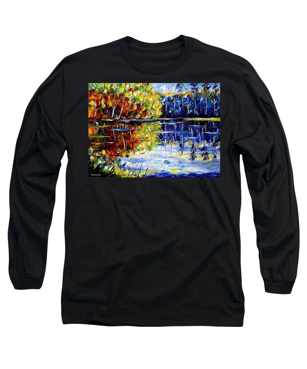 Colorful Landscape Painting Long Sleeve T-Shirt featuring the painting At The Lake by Mirek Kuzniar