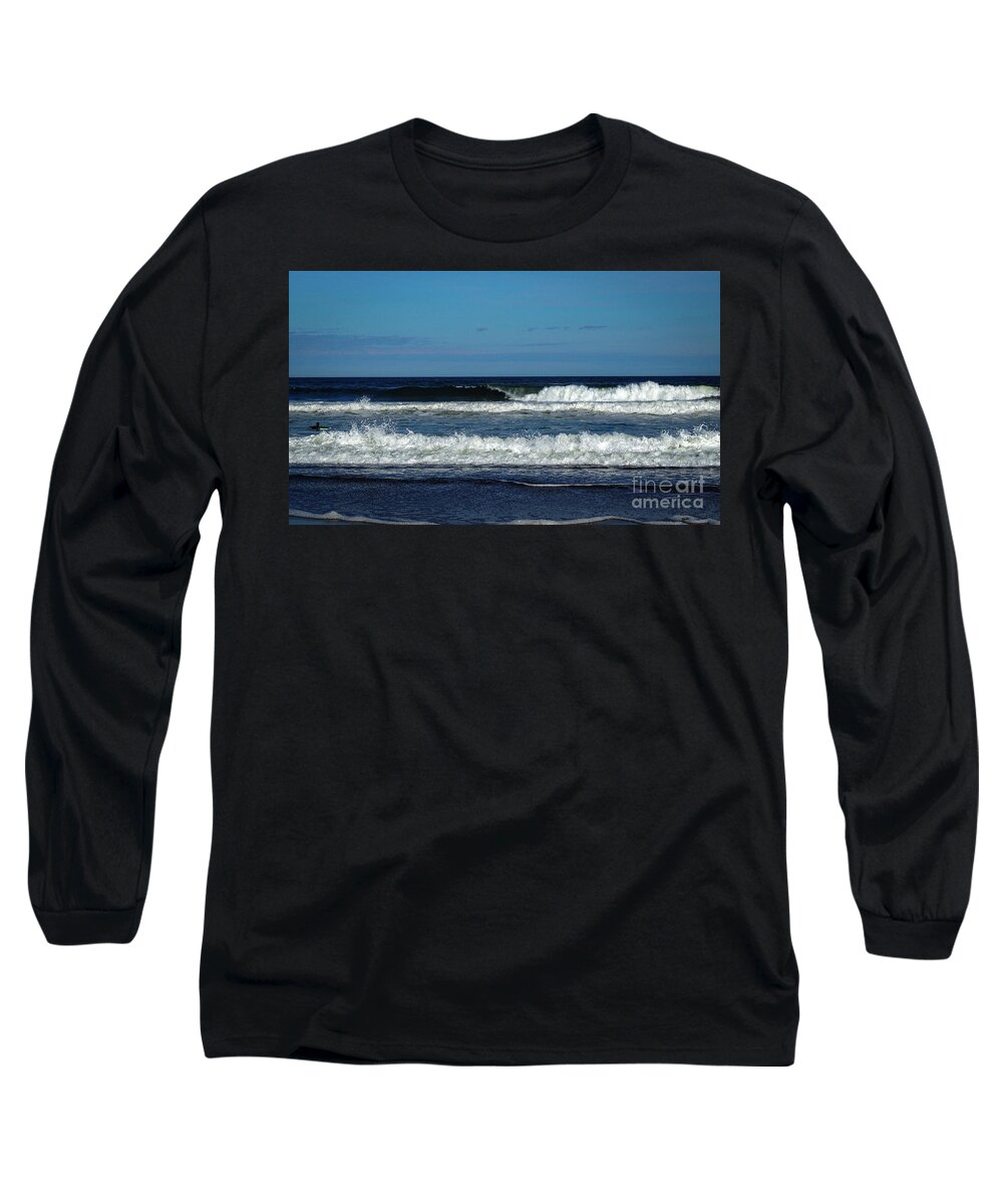 Autumn Long Sleeve T-Shirt featuring the photograph Autumn Surfing Post Hurricane by Mary Capriole