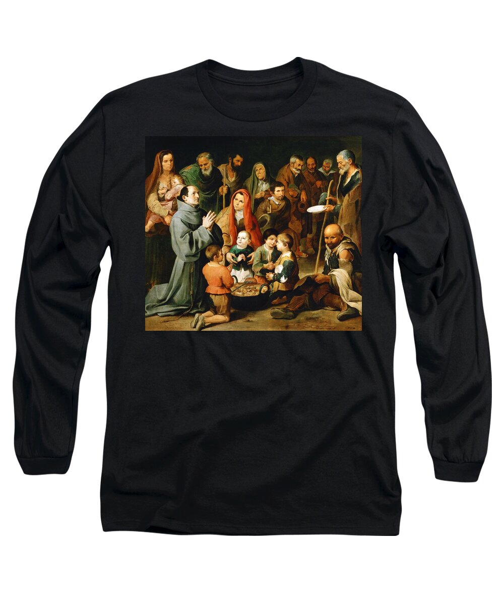 Bartolome Esteban Murillo Long Sleeve T-Shirt featuring the painting Bartolome Esteban Murillo / 'Saint Diego of Alcala Feeding the Poor', 1645-1646,. DIEGO VON ALCALA. by Bartolome Esteban Murillo -1611-1682-
