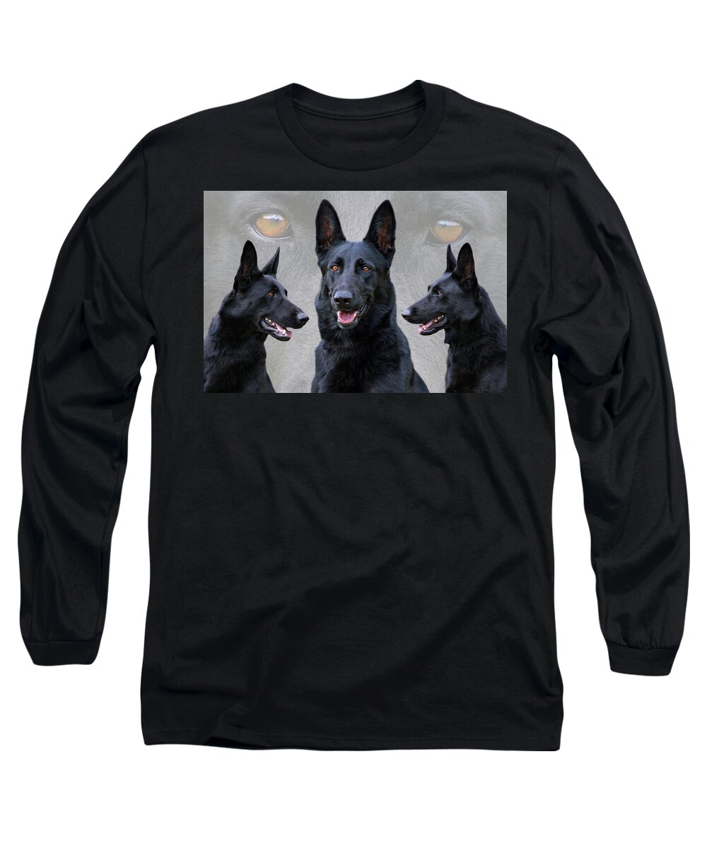German Shepherd Long Sleeve T-Shirt featuring the photograph Black German Shepherd Dog Collage by Sandy Keeton