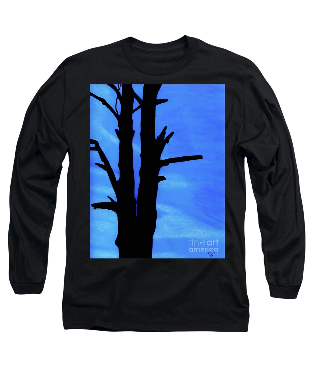 Sunset Long Sleeve T-Shirt featuring the drawing Blue Sky Tree by D Hackett